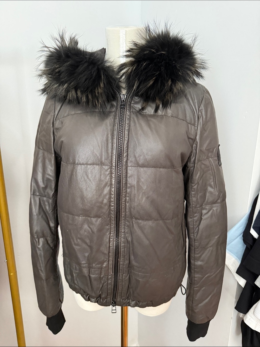 Chocolate Brown Puff Jacket with Faux Fur Trim